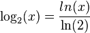 \log_2(x) = \frac{ln(x)}{\ln(2)}