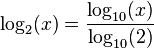 \log_2(x) = \frac{\log_{10}(x)}{\log_{10}(2)}